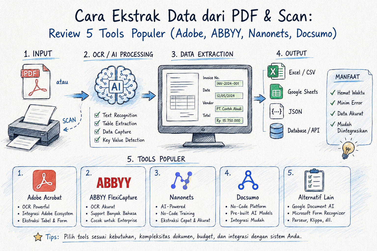 Cara Ekstrak Data dari PDF & Scan: Review 5 Tools Populer (Adobe, ABBYY, Nanonets, Docsumo)