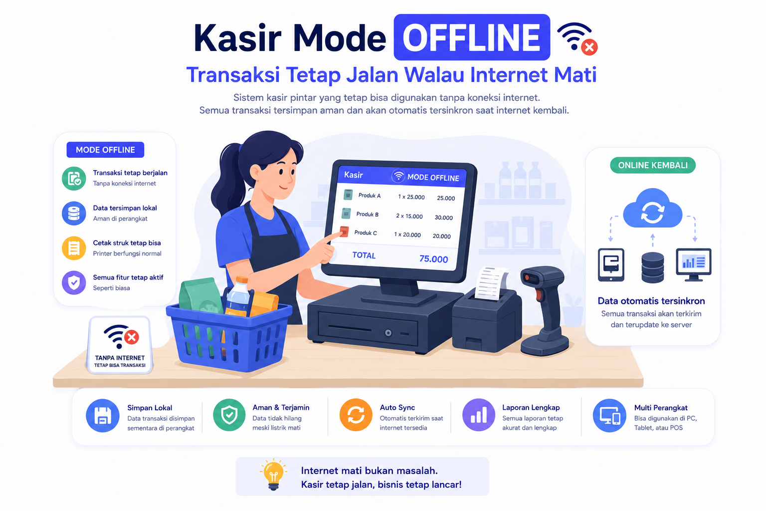 Kasir Mode OFFLINE: Transaksi Tetap Jalan Walau Internet Mati